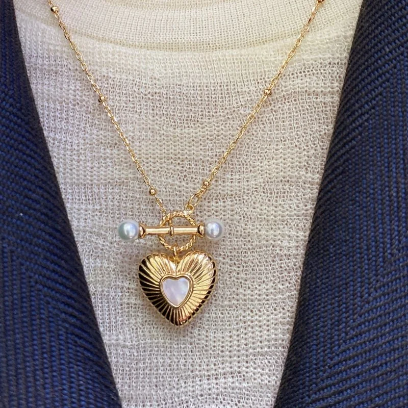 Espino İnci Kilit Detaylı Kalp Kolye - 3