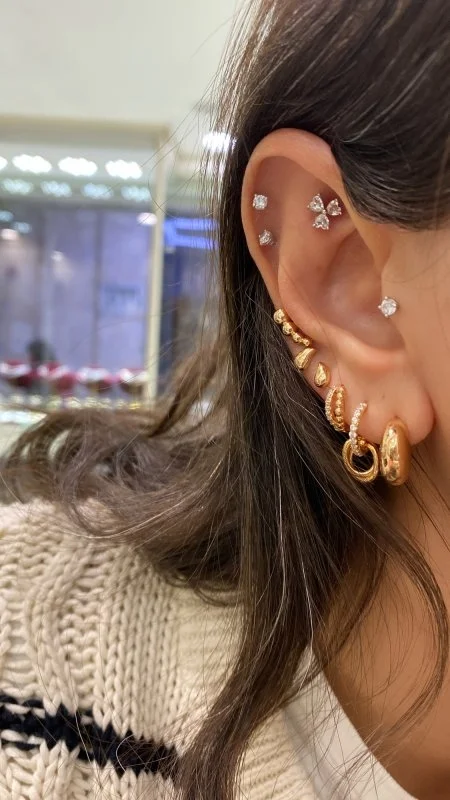 Grazia Mini Taşlı Halka Küpe - 2