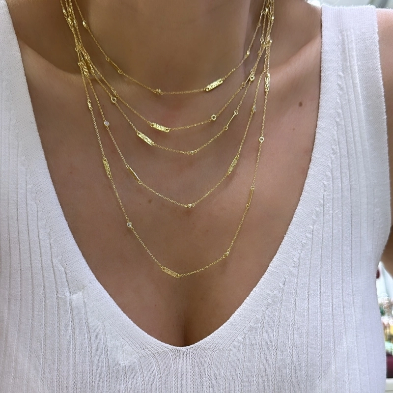 İnce Çubuklu Taşlı Kolye - 60 cm - 2