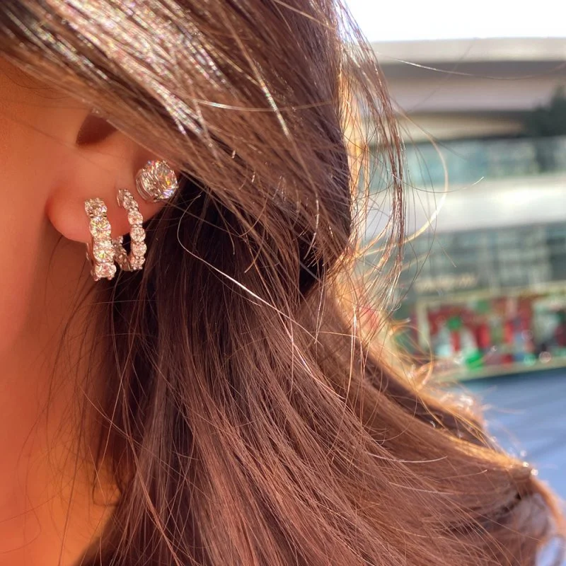 Mozanit İnce Form Halka Küpe - 1 cm Çap - 3