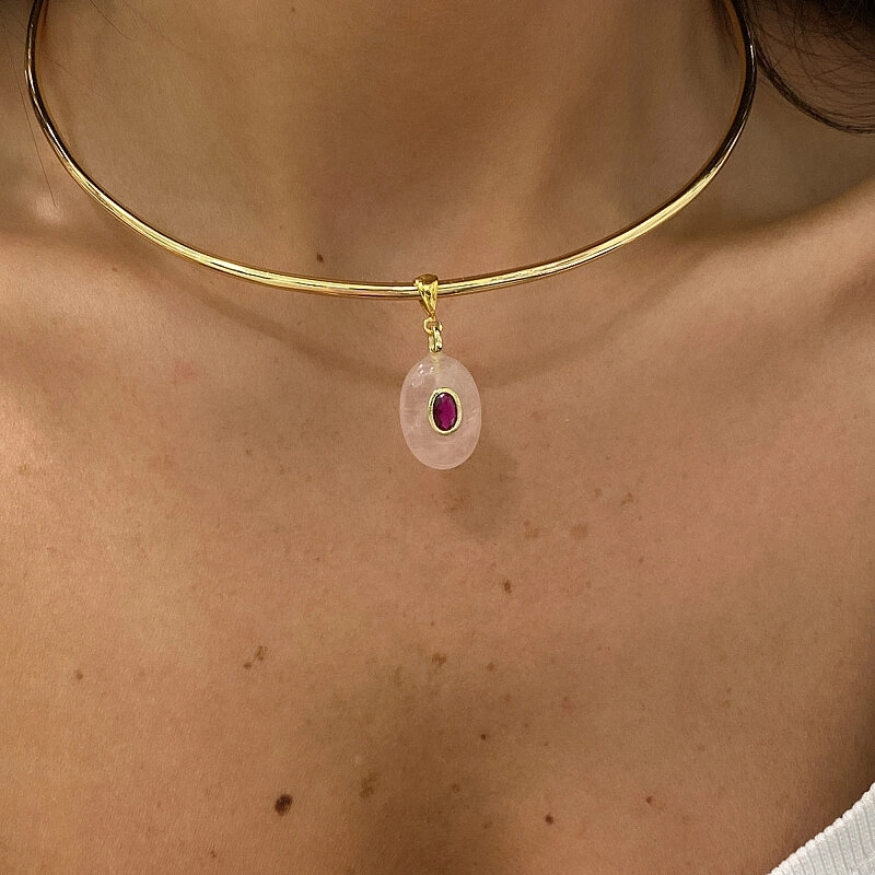 Pembe Kuvars Tasma Kolye - 2