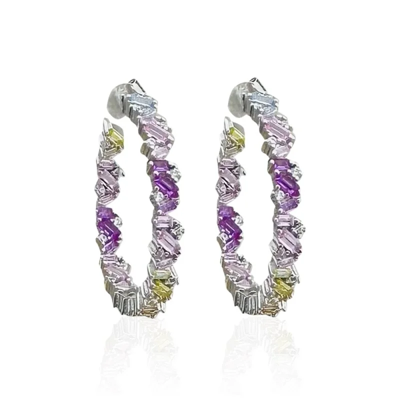 Renkli Taşlı Baget Halka Küpe - 3