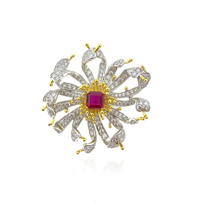 Ruby Floral Broş - 1