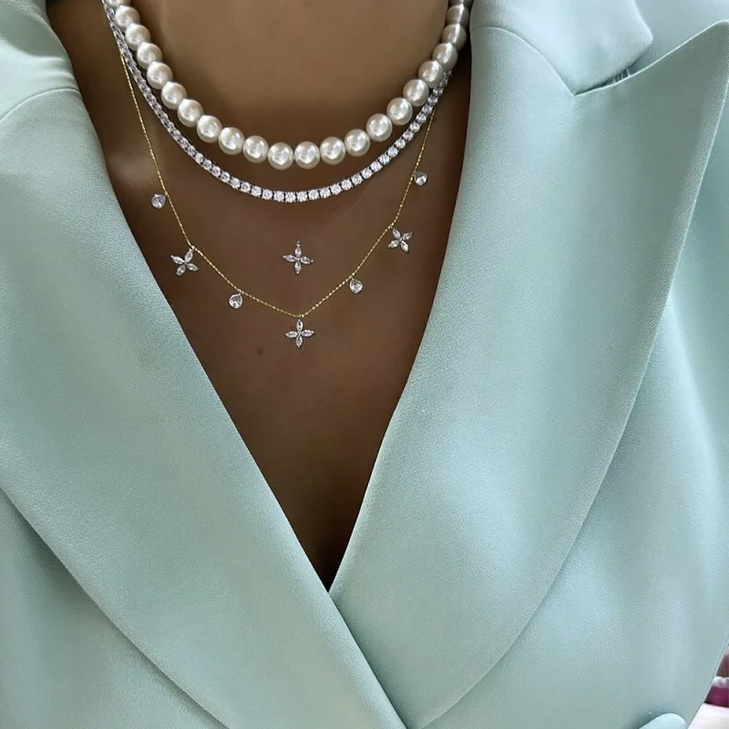 Sıralı Mude Markiz Kolye - İki Renkli - 2