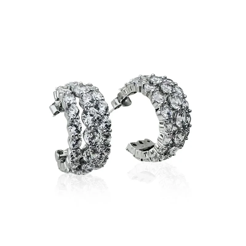 Valencia Üç Sıra Taşlı Halka Küpe - 3