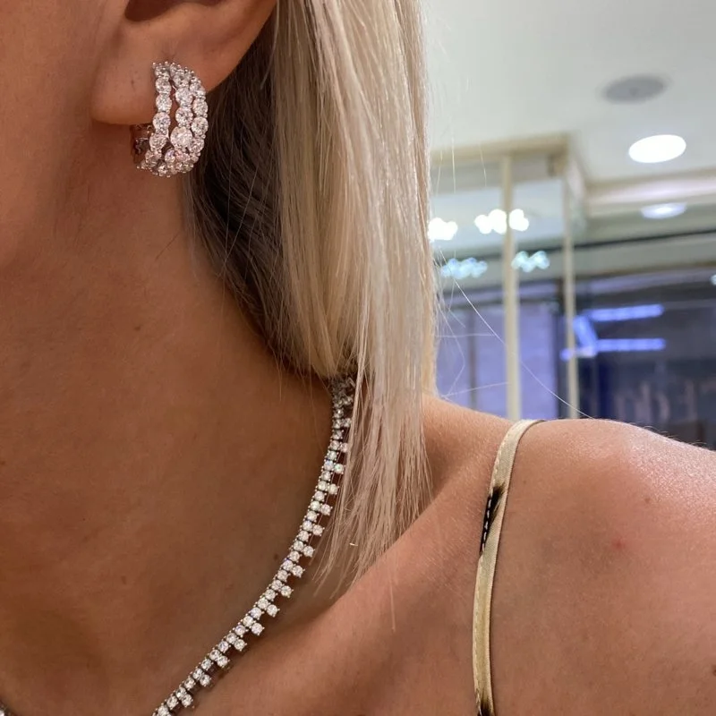 Valencia Üç Sıra Taşlı Halka Küpe - 2